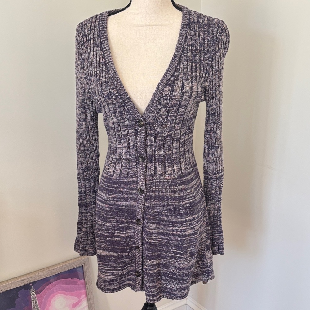Free People Navy & Beige Knit Cardigan